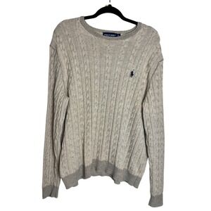 Polo Golf Vintage Large Cotton Cashmere Tan Cable Knit Sweater Academia Preppy